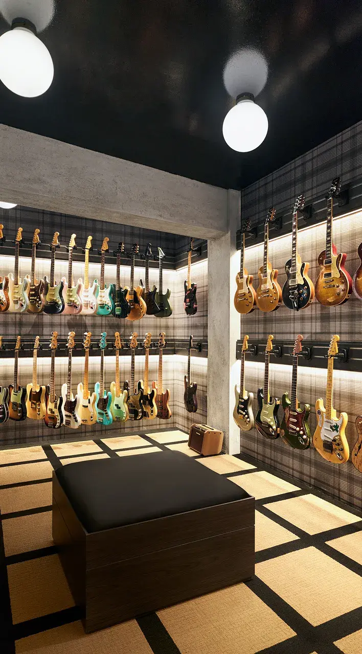 Guitars in a room